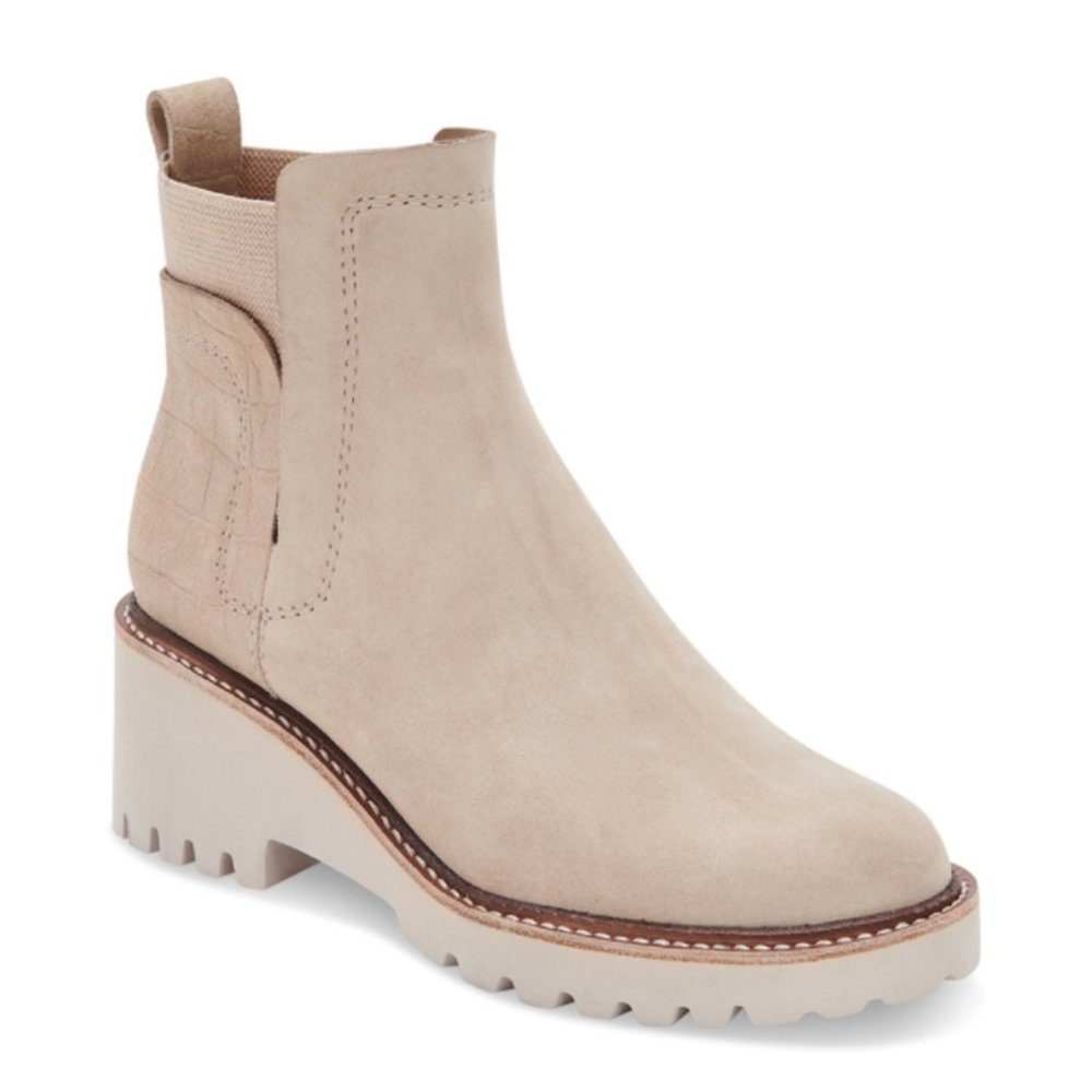 Taupe Stone Dolce Vita Rango Huey Slip-On Heeled Suede Ankle Booties 8